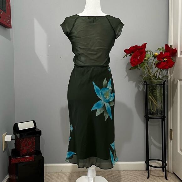 NEW Banana Republic Silk Tropical Flower Longline Midi Skirt Semi Sheer Top XS/S - Picture 3 of 16
